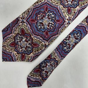 LIBERTY LONDON SILK TIE RED BLUE GREEN FLORAL WATERCOLOR SATIN TEXTURED 4"